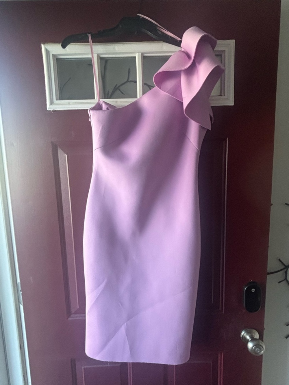 Eliza J Lavender One-Shoulder Ruffle Sheath Dress